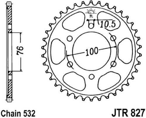 Řetězová rozeta JT JTR 827-43 43 zubů, 532 JTR827.43 727.49.39