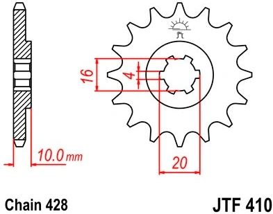 Řetězové kolečko JT JTF 410-16 16 zubů, 428 JTF410.16 726.410.16