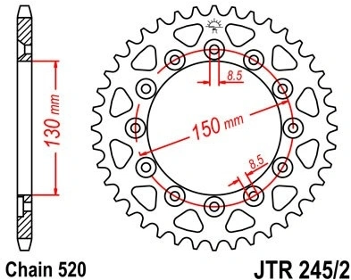 Řetězová rozeta JT JTR 245/2-52 52 zubů, 520 JTR245/2.52 727.08.95