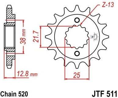 Řetězové kolečko JT JTF 511-14 14 zubů, 520 JTF511.14 726.42.45