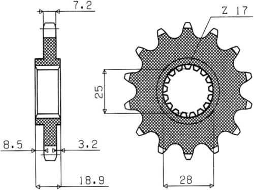 Řetězové kolečko pro sekundární řetězy typu 525, SUNSTAR (17 zubů) M291-4019-17
