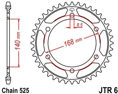 Řetězová rozeta JT JTR 6-42 42 zubů, 525 JTR6.42 727.59.77