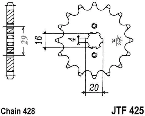 Řetězové kolečko JT JTF 425-14 14 zubů, 428 JTF425.14 726.19.36