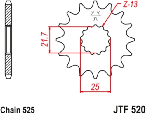 Řetězové kolečko s tlumící gumovou vrstvou pro sekundární řetězy typu 525, JT (17 zubů) M290-4028-17RB