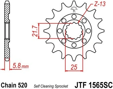 Řetězové kolečko JT JTF 1565-14SC 14 zubů, 520 Samočistící, Nízká hmotnost JTF1565.14SC 726.30.98