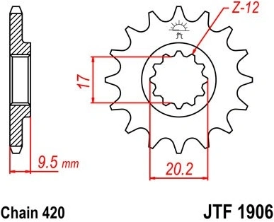 Řetězové kolečko JT JTF 1906-12 12 zubů, 420 JTF1906.12 726.17.20