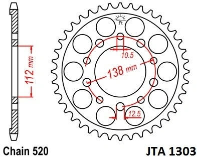 Hliníková řetězová rozeta JT JTA 1303-52 52 zubů, 520 JTA1303.52 728.1303-52