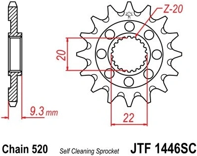 Řetězové kolečko JT JTF 1446-13SC 13 zubů, 520 Samočistící, Nízká hmotnost JTF1446.13SC 726.29.26
