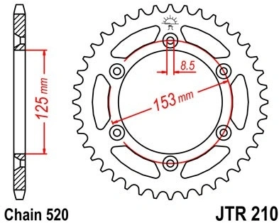 Řetězová rozeta JT JTR 210-39 39 zubů, 520 JTR210.39 727.210-39