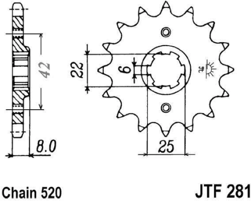 Řetězové kolečko JT JTF 281-14 14 zubů, 520 JTF281.14 726.21.40