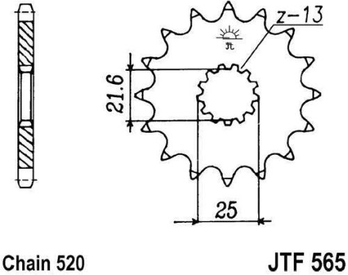 Řetězové kolečko JT JTF 565-15RB 15 zubů, 520 pogumované JTF565.15RB 726.16.88