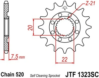 Řetězové kolečko JT JTF 1323-14SC 14 zubů, 520 Samočistící, Nízká hmotnost JTF1323.14SC 726.19.69