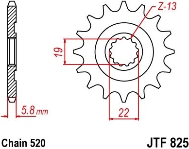 Řetězové kolečko JT JTF 825-13 13 zubů, 520 JTF825.13 726.825.13