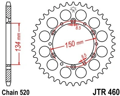 Řetězová rozeta JT JTR 460-52 52 zubů, 520 JTR460.52 727.460-52
