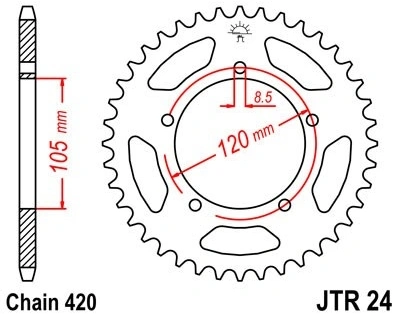 Řetězová rozeta JT JTR 24-51 51 zubů, 420 JTR24.51 727.15.88