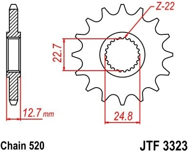 Řetězové kolečko JT JTF 3323-22 22 zubů, 520 JTF3323.22 726.3323-22