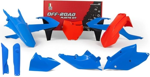 Sada plastů KTM (speciální edice Troy Lee Designs), RTECH (modro-oranžovo-černá, 7 dílů, vč. chráničů vidlic) M400-1134
