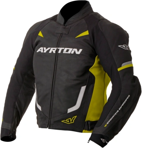 Kožená bunda na motorku Ayrton Evoline s odepínatelnou termální vestou - černá/žlutá fluo - 3XL(58)