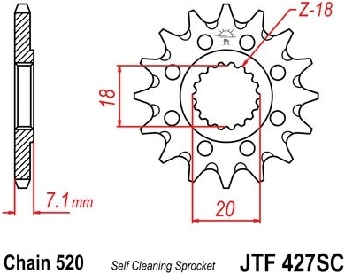 Řetězové kolečko JT JTF 427-12SC 12 zubů, 520 Samočistící, Nízká hmotnost JTF427.12SC 726.48.07