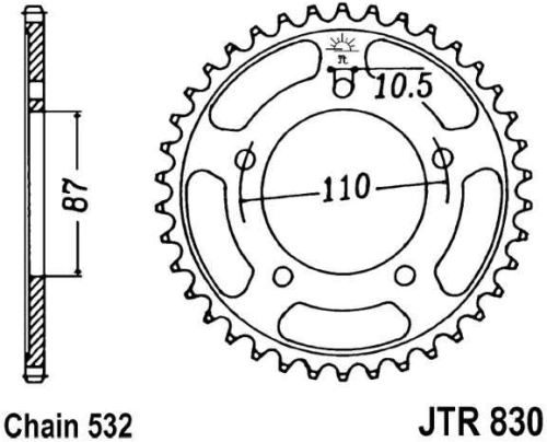 Řetězová rozeta JT JTR 830-45 45 zubů, 532 JTR830.45 727.46.32