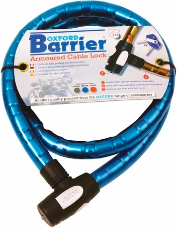 Zámek na motocykl Barrier, OXFORD - modrý, vyztužený, délka 1,5m