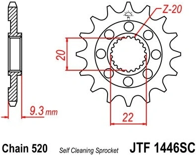 Řetězové kolečko JT JTF 1446-14SC 14 zubů, 520 Samočistící, Nízká hmotnost JTF1446.14SC 726.29.91