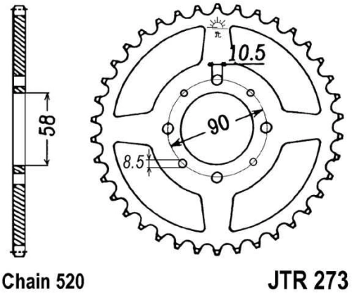 Řetězová rozeta JT JTR 273-44 44 zubů, 520 JTR273.44 727.66.60