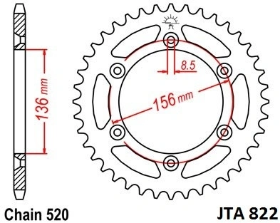 Hliníková řetězová rozeta JT JTA 822-48 48 zubů, 520 JTA822.48