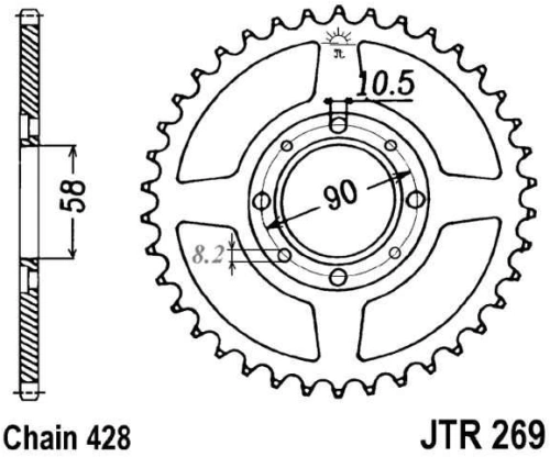 Řetězová rozeta JT JTR 269-43 43 zubů, 428 JTR269.43 727.58.29