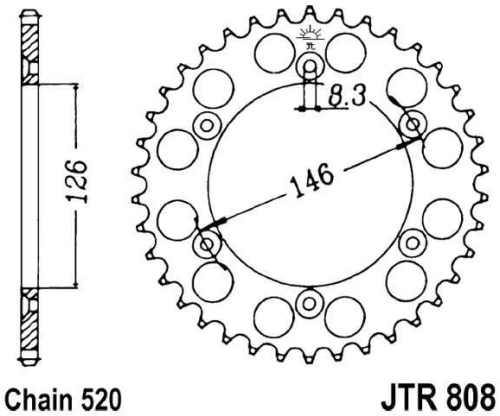 Řetězová rozeta JT JTR 808-44 44 zubů, 520 JTR808.44 727.68.43