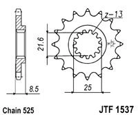 Řetězové kolečko JT JTF 1537-16RB 16 zubů, 525 pogumované JTF1537.16RB 726.02.68