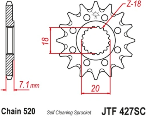 Řetězové kolečko pro sekundární řetězy typu 520, JT - Anglie (13 zubů) M290-3077-13