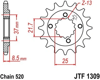 Řetězové kolečko JT JTF 1309-15 15 zubů, 520 JTF1309.15 726.05.40