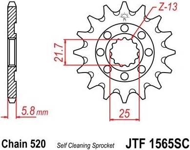 Řetězové kolečko JT JTF 1565-13SC 13 zubů, 520 Samočistící, Nízká hmotnost JTF1565.13SC 726.30.07