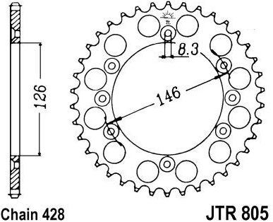 Řetězová rozeta JT JTR 805-50 50 zubů, 428 JTR805.50 727.30.55