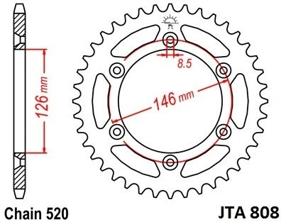 Hliníková řetězová rozeta JT JTA 808-51 51 zubů, 520 JTA808.51 728.808-51