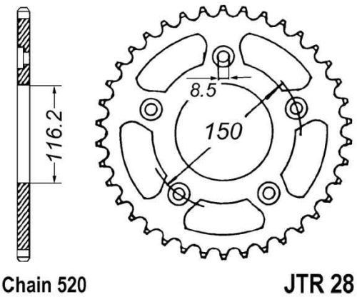 Řetězová rozeta JT JTR 28-42 42 zubů, 520 JTR28.42 727.52.41