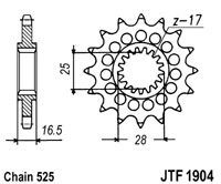 Řetězové kolečko JT JTF 1904-17RB 17 zubů, 525 pogumované JTF1904.17RB 726.15.71