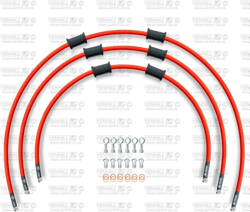 STANDARD Hadice přední brzdy sada Venhill POWERHOSEPLUS SUZ-7007F-RD (3 hadice v sadě) červené hadice, chromové koncovky VSUZ-7007F-RD