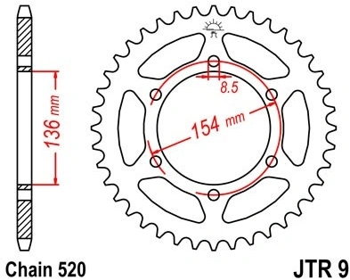 Řetězová rozeta JT JTR 9-47 47 zubů, 520 JTR9.47 727.28.67