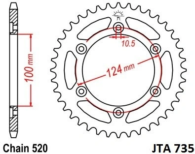 Hliníková řetězová rozeta JT JTA 735-37 37 zubů, 520 JTA735.37 728.735-37