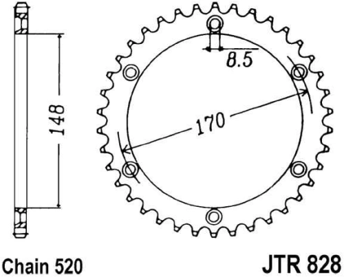 Řetězová rozeta JT JTR 828-42 42 zubů, 520 JTR828.42 727.42.36