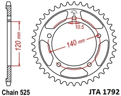 Hliníková řetězová rozeta JT JTA 1792-43 43 zubů, 525 JTA1792.43 728.1792-43