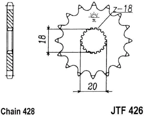 Řetězové kolečko JT JTF 426-14 14 zubů, 428 JTF426.14 726.15.30