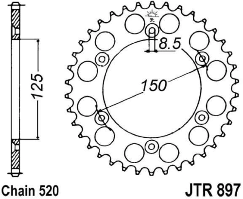 Řetězová rozeta JT JTR 897-44 44 zubů, 520 JTR897.44 727.69.18