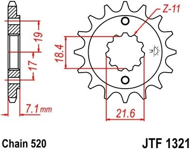 Řetězové kolečko JT JTF 1321-13 13 zubů, 520 JTF1321.13 726.41.95