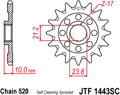 Řetězové kolečko JT JTF 1443-14SC 14 zubů, 520 Samočistící, Nízká hmotnost JTF1443.14SC 726.1443-14
