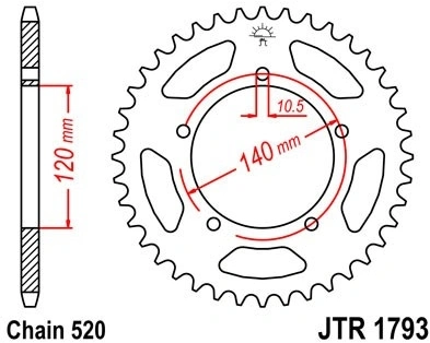 Řetězová rozeta JT JTR 1793-45 45 zubů, 520 JTR1793.45 727.89.22