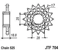 Řetězové kolečko JT JTF 704-17RB 17 zubů, 525 pogumované JTF704.17RB 726.97.98