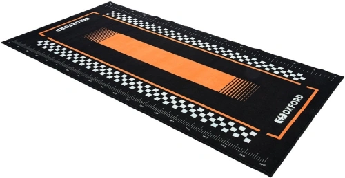 Textilní koberec pod motocykl PITLANE ORANGE L, OXFORD (oranžová/černá, rozměr 200 x 100 cm, splňující předpisy FIM)